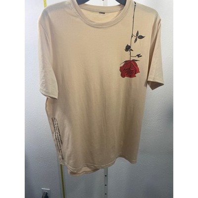 Shakespeare Garden Rose Graphic T-Shirt Tan Beige Short Sleeve Curved Hem Tee