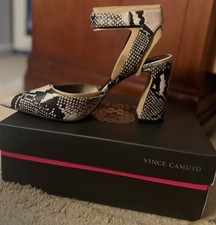 Vince Camuto Women s Snake Print Ankle Strap Pointed Toe Block Pumps 9.5M