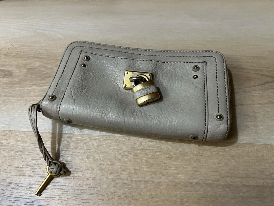 Chloe Paddington Leather Zip Around Long Wallet Beige Lock And Key Zippy - Image 2 of 4