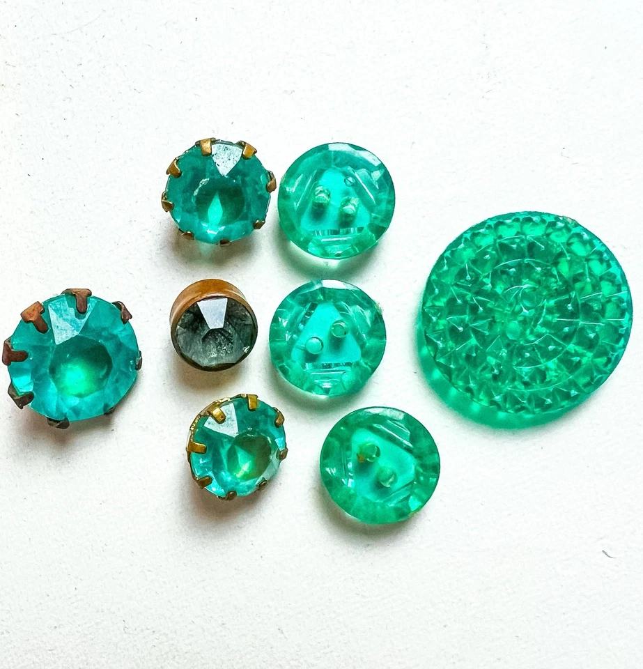 Antique Glass Button Lot Czech Art Deco Vintage Faceted Hobnail Metal Aquamarine - Image 2 of 4