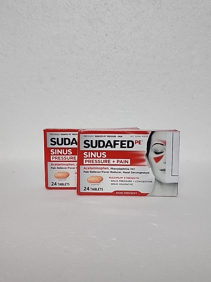 Sudafed PE Sinus Pressure Plus болеутоляющие капсулы 24 капсулы x 3 упаковки срок годности истекает в сентябре/27 - Изображение 2 из 4