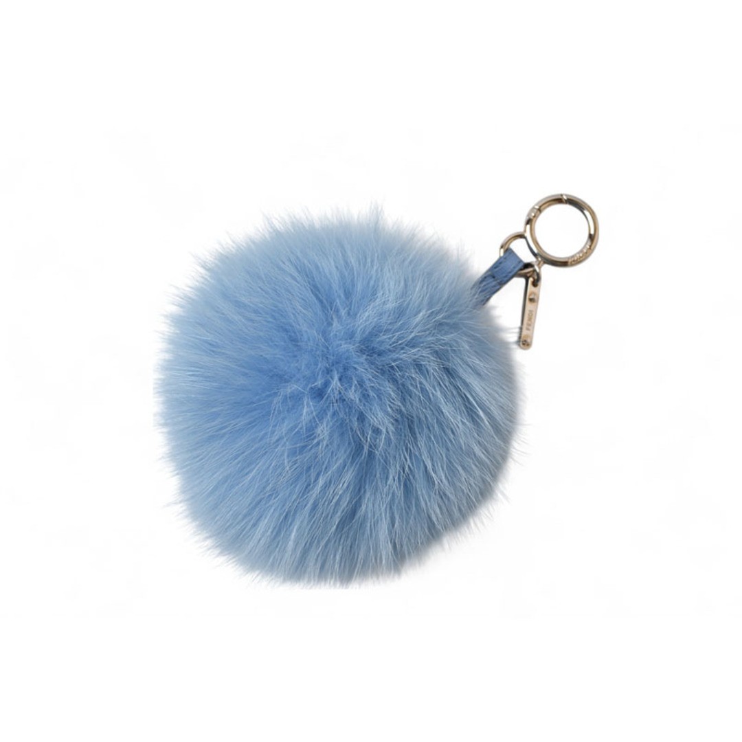 RARE FENDI Blue Shadow Fox Fur Pom Pom Key Chain Charm 7AR45V
