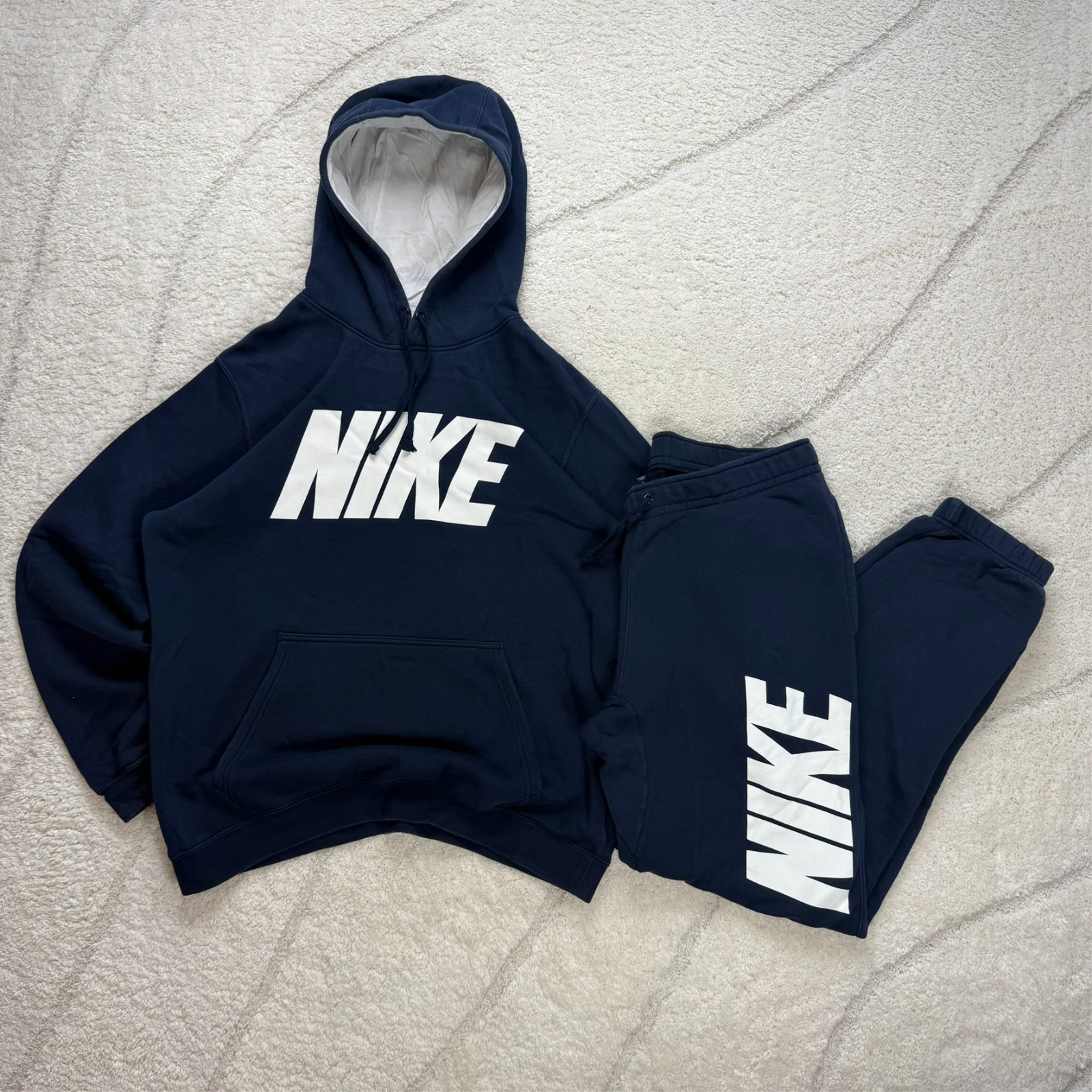 Vintage Nike 2000s Navy Large Hoodie & Medium Sweatpants Joggers Set Tracksuit