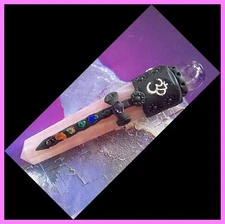 ROSE QUARTZ Wand, CHAKRA Crystal WAND With OM SYMBOL, REIKI Wand