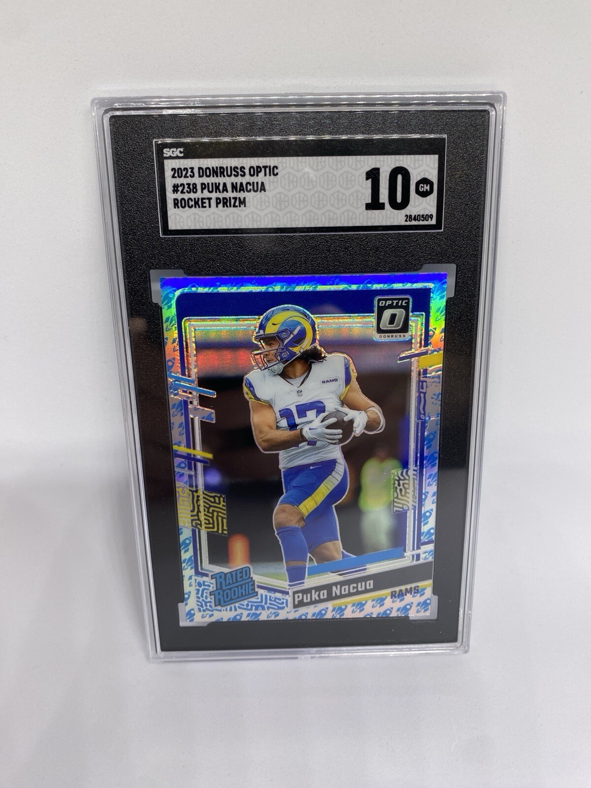 Puka Nacua 2023 Optic Rated Rookie Rocket Emoji Prizm RC SGC 10 #238 RAMS