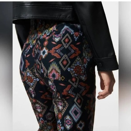 Zara Slim Tribal Printed Pants Black Combo Size XL NWT - Picture 3 of 15