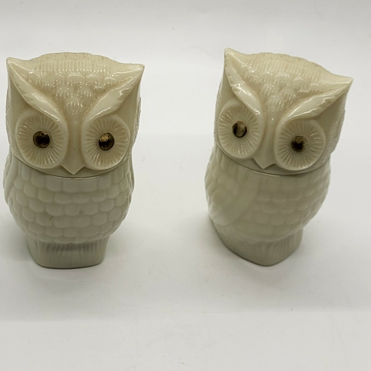 2) Vintage Avon Milk Glass Owl White 1970' s Perfume Decanter