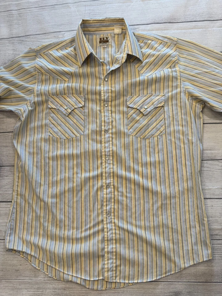 ELY Cattleman Western Snap Up Para Hombres Grande De Colección Rayas Amarillas Cuello Vaquero Foto 4 de 4