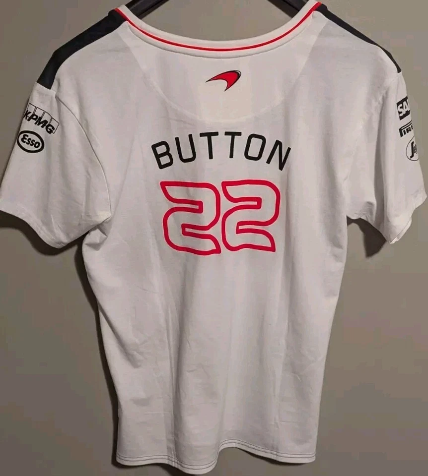 McLaren Honda Jenson Button White Womens T-shirt Racing F1 Size Large Formula-1 - Image 3 of 4