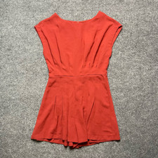Topshop Womens Romper Playsuit Orange Pleated Jewel Neck Cap Sleeve Short 2 New