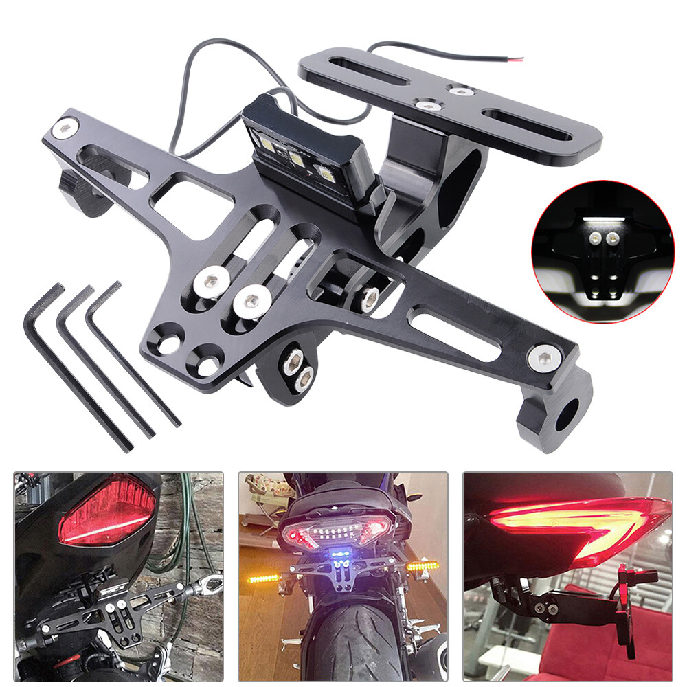 Motorcycle License Number Plate Frame Holder Tail Tidy Bracket with LED Light