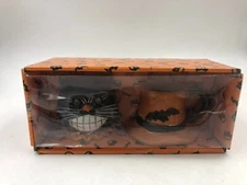Ceramic 3in Boxed Vintage Black Cat & Bat Hat Cream & Sugar Set BB02B04028