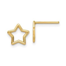 14k Yellow Gold High Polish Open Star Stud Earrings, 9x9mm