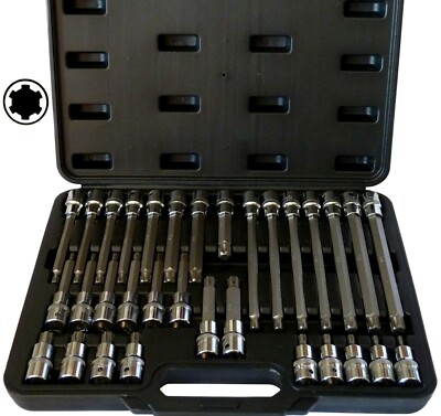 Innen-Keilnut Steckschlüssel Set M5-M14 32tlg. S2-Stahl Bitsatz 1/2'' PeTools