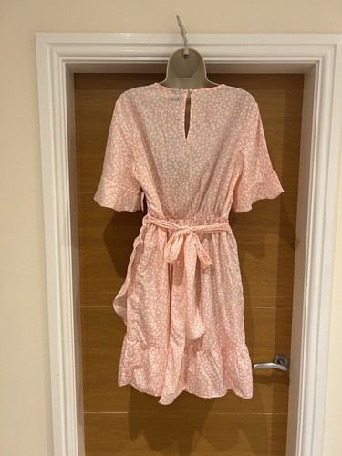 Vero Moda Ladies Baby Pink Ditsy Floral Faux Wrap Dress Size Large 12 14 42in - Picture 13 of 20