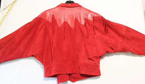 Vintage Red Fringe Suede Leather Jacket Outerwear by Phoenix Batwing no siz READ - Picture 2 of 22