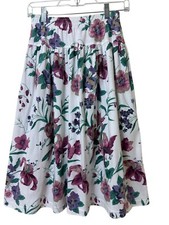 Vtg. 80's Fritzi floral Petite Medium Cotton knee length Skirt elastic waist