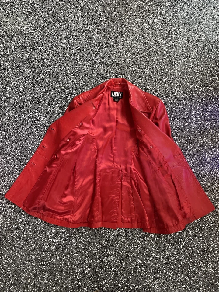 DKNY Vintage Red Leather Jacket Women’s Small friends Phoebe Buffay 90s 2000s  - Image 2 of 4