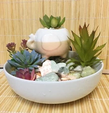 Tranquility Tabletop Elephant Water Fountain Jade & Succulent FREE SHIPPING #857