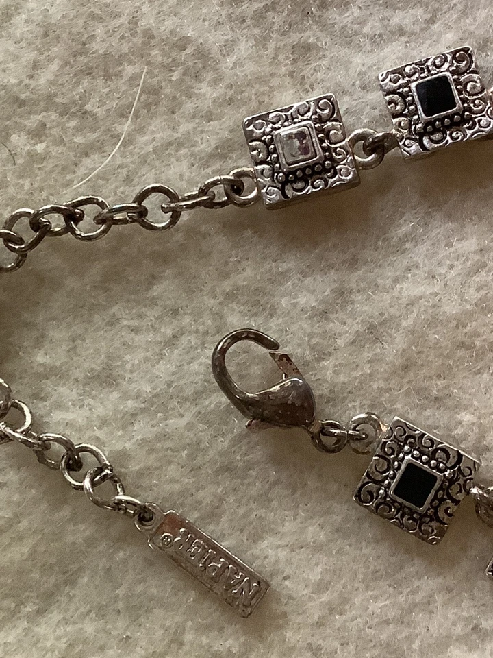 ИЗЫСКАННОЕ ВИНТАЖНОЕ СЕРЕБРЯНОЕ ОЖЕРЕЛЬЕ «NAPIER» 1950-х НЕОЧИЩЕННАЯ ЧЕРНАЯ ИНКРУСТАЦИЯ АРТ-ДЕКО - Изображение 4 из 4