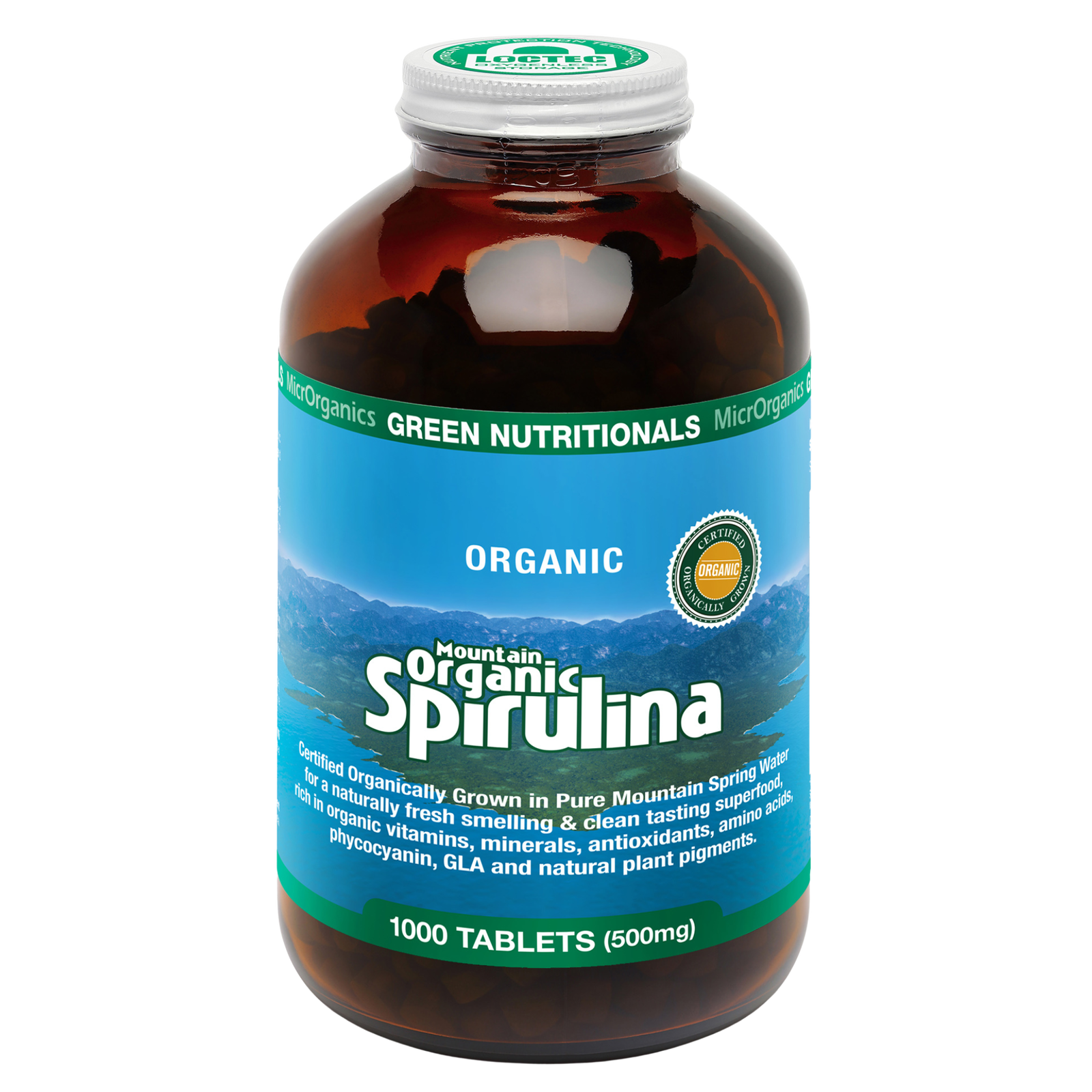 Green Nutritionals Mountain Organic Spirulina 1000 tablets Vegan