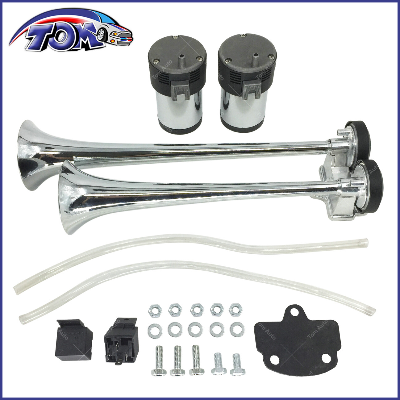 NEW LOUD 12V DUAL TRUMPET CHROME TRAIN AIR HORN COMPRESSORS KIT FOR TRUCK BOAT eBay