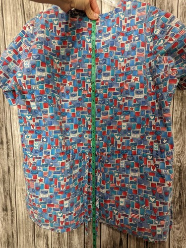 Women's Simply Basic Red White Blue Patriotic Medical Scrub Shirt Size Medium - Picture 11 of 11