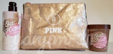 VICTORIA SECRET PINK - OAT LOTION  OAT SCRUB  BEAUTY BAG/CASE SET - NEW