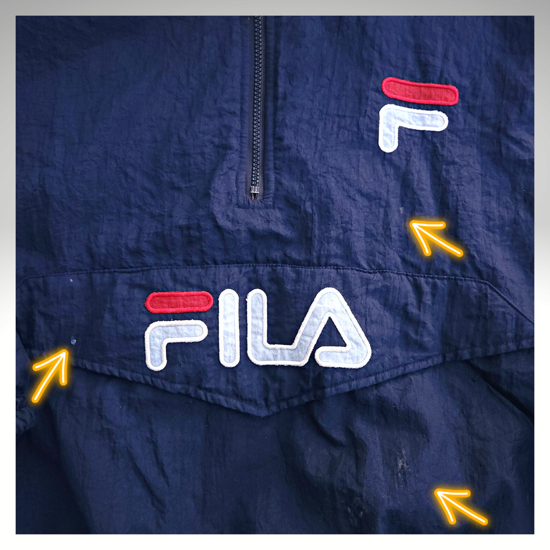 FILA 90's Vintage Mens 1/4 Zip Pullover Puffer Jacket Size L Spell Out Logo Blue image 2