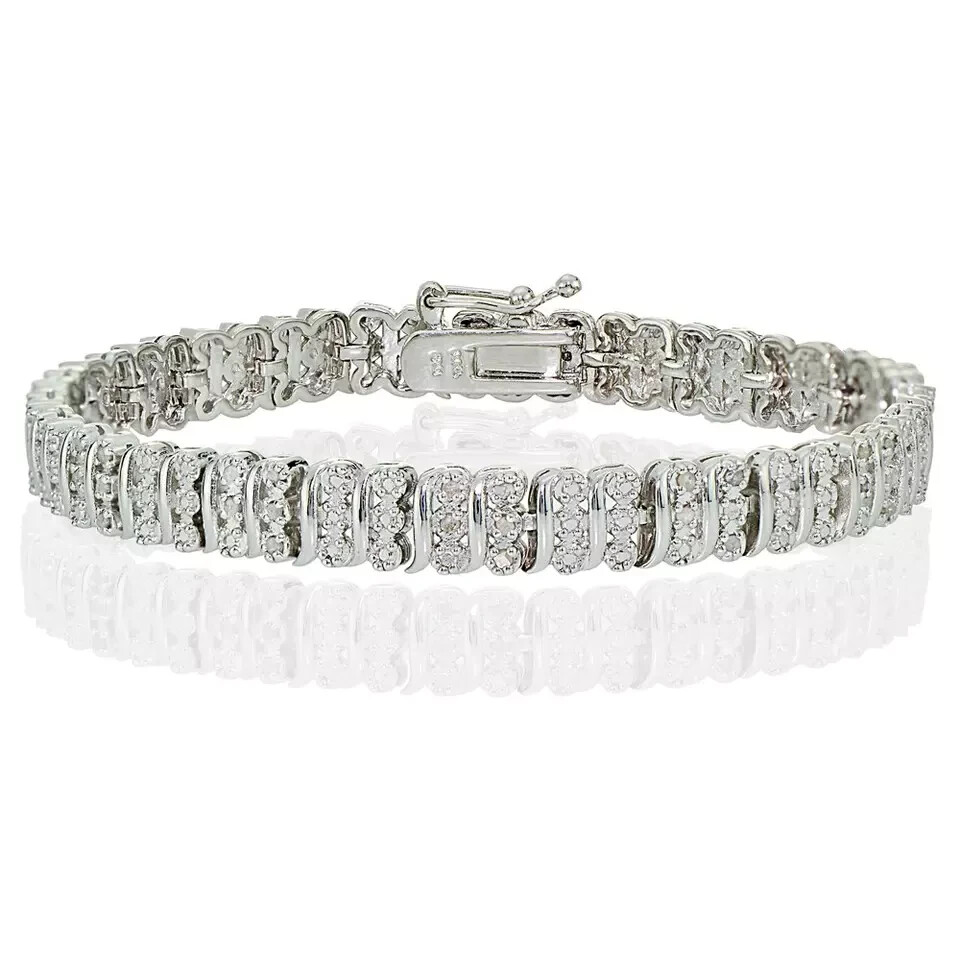 Round Cut 10 Ct White Diamond Lab-Created Tennis Bracelet 14K White Gold Over