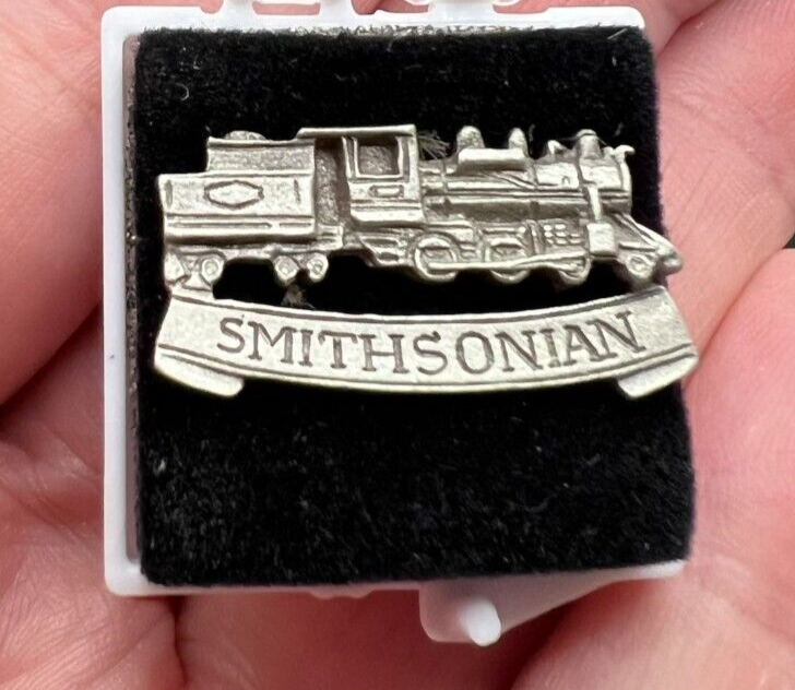 Train Steam Engine Tack Hat Lapel Pin w/Original Box Vintage Smithsonian Pewter