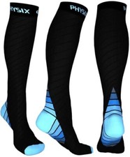 Physix Gear Compression Socks 20-30 mmHg - Men  Women - S/M Black/Blue