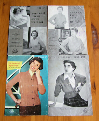 4 Vintage (50er Jahre) Patons & Baldwins Strickanleitungen. Damen Twin Set/Strickjacke