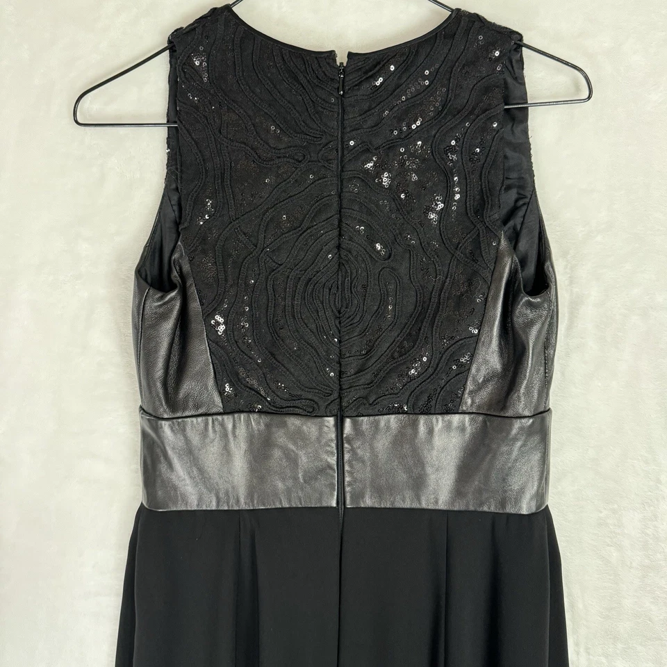 Vestido Carmen Marc Valvo Negro Lentejuelas Talla 4 Cuero Mezcla Lana Formal Fiesta Foto 3 de 4