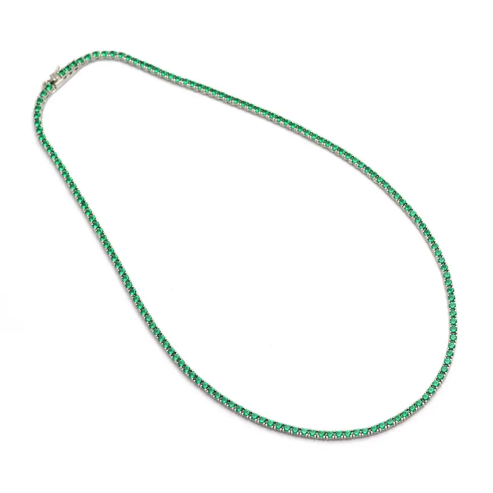 4MM Round Created Emerald 18" Luxury Tennis Necklace 14K White Gold Over 22Ct - Image 3 of 3