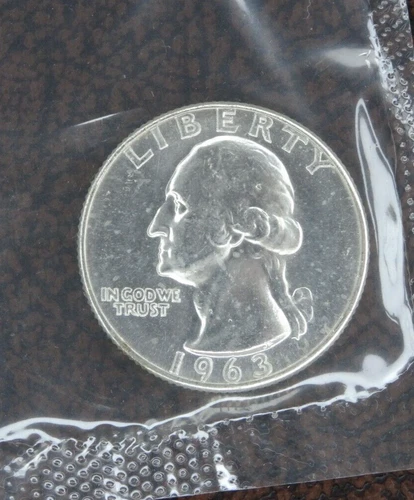 1963 Washington Quarter US Mint Original Cello 90% Silver BU Uncirculated Coin