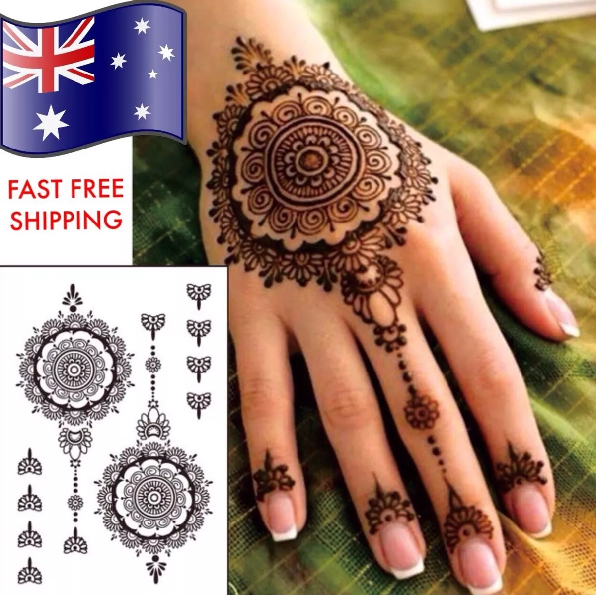 Hand Temporary FAKE Tattoos Boho Tribal Print Black Lace Beach Festival Party