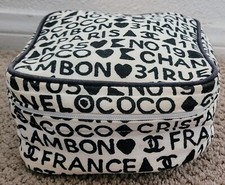 AUTH COCO CHANEL VINTAGE CANVAS COSMETIC VANITY PREOWNED BLACK  WHITE