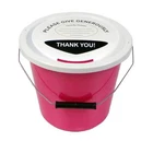 3 Charity Fundraising Money Collection Buckets with Lids, Labels and Ties - Pink