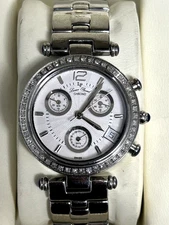 Lucien Piccard Silver Watch Diamond Bezel Watch Chronograph - 27057WHD