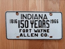 1966 Fort Wayne Indiana State 150 Years Booster License Plate Allen County