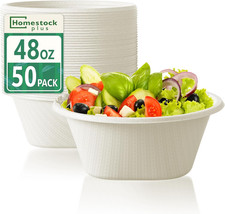 48 Oz Bowls Disposable - Heavy Duty Compostable Paper Bowls, Microwave Safe Larg