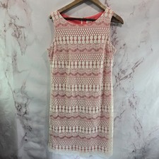 Eliza J Dress Womens 10 Medium Tank Lace Coral Pink White Knee Length Stretch