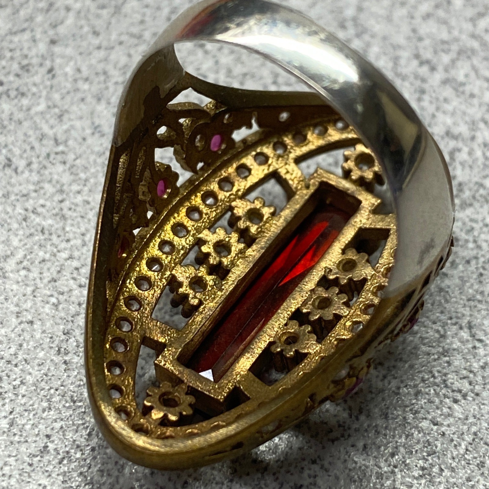 Statement Cocktail Ring Rectangle Red Gemstone Cl… - image 8