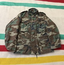 VINTAGE 80s US Army M65 Woodland Camo Field Jacket Large Regular L Patina