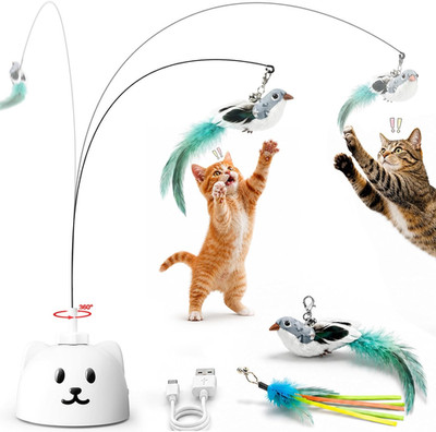 Interactive Cat Toys for Indoor Cats - Automatic Flying Bird Feather Toy, USB Re