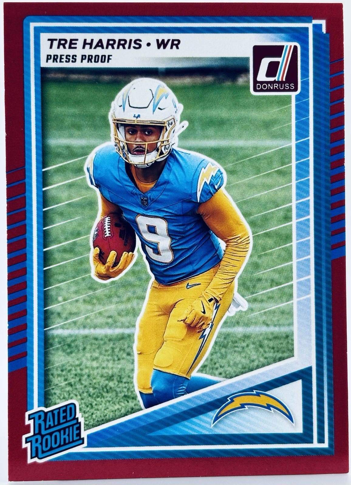 2025 Panini Donruss Tre Harris Red Press Proof RC #329 Chargers