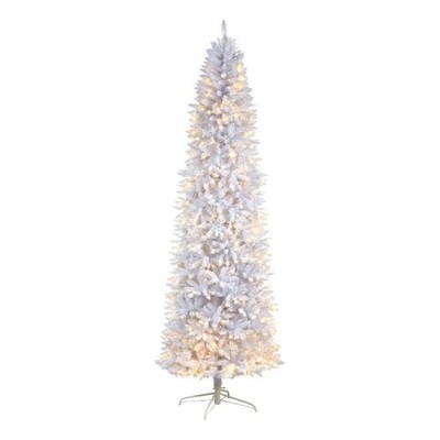 Nearly Natural 9ft Slim White Christmas Tree with 600 Warm White LED Lights