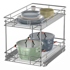 2Tier Pull Out Cabinet Organizer, 14" W x 21" D, Chrome Pull Out Drawer for B...