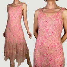 Vintage Y2K 100 silk fairy dress asymmetrical pink paisley print slip midi M